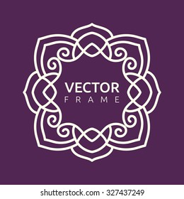 Vintage frame for your text. Vector monogram illustration. Line style design. Decorative ornament with abstract flowers.