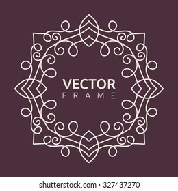 Vintage frame for your text. Vector monogram illustration. Line style design. Decorative ornament with abstract flowers.