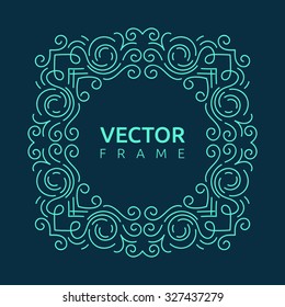 Vintage frame for your text. Vector monogram illustration. Line style design. Decorative ornament with abstract flowers.
