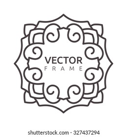 Vintage frame for your text. Vector monogram illustration. Line style design. Decorative ornament with abstract flowers.