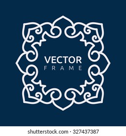 Vintage frame for your text. Vector monogram illustration. Line style design. Decorative ornament with abstract flowers.