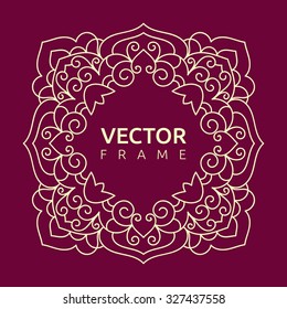 Vintage frame for your text. Vector monogram illustration. Line style design. Decorative ornament with abstract flowers.