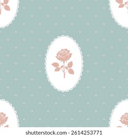 Vintage Framed Lace Rose seamless Pattern. Vector illustration
