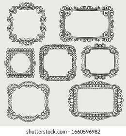 Vintage Frames. Antique Ornamental Wedding Borders, Vector Decorative Floral Frames. Ornate Frame Illustration Set For Retro Empty Certificate