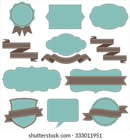 Vintage Frames and Banners set - Each object is grouped individually.  Stitched brush included in brushes window.  Colors are global for easy editing.