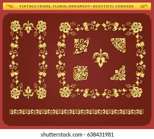 Vintage frames, borders, floral ornament, beautiful corners. Vector.