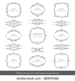 Vintage frames and borders set isolated on white. Calligraphic design elements.