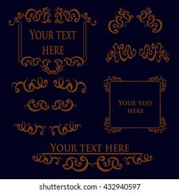 Vintage frames.Set of calligraphic design elements on the beautiful heaven background. Vector illustration