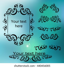 Vintage frames.Set of calligraphic design elements on the beautiful heaven background. Vector illustration 