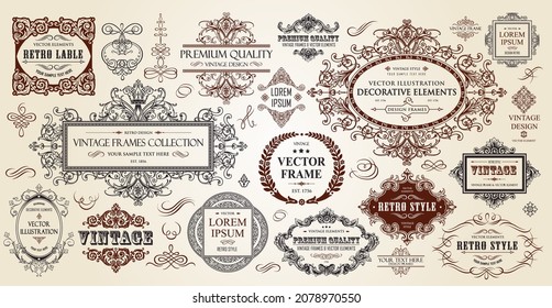 Vintage frames collection. Decorative calligraphic elements for certificates, posters and cards in retro style. Luxury classic vignettes, borders, labels and monograms isolated on a white background. 