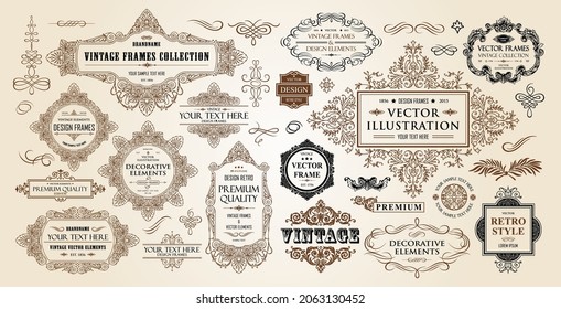 Vintage frames collection. Luxury classic vignettes, borders, labels and monograms isolated on a white background. Decorative calligraphic elements for certificates, posters and cards in retro style.