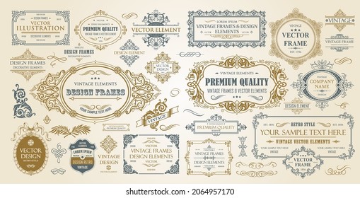 Vintage frames collection. Luxury classic vignettes, borders, labels and monograms isolated on a white background. Decorative calligraphic elements for certificates, posters and cards in retro style.