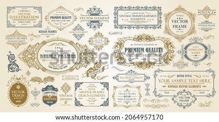Vintage frames collection. Luxury classic vignettes, borders, labels and monograms isolated on a white background. Decorative calligraphic elements for certificates, posters and cards in retro style.