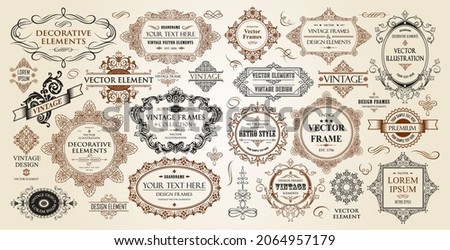 Vintage frames collection. Luxury classic vignettes, borders, labels and monograms isolated on a white background. Decorative calligraphic elements for certificates, posters and cards in retro style.