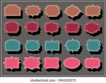 Vintage frames collection. Set of  label price or blank paper price tag or empty badges label tag concept. Frame, sticker, price tag, label. eps 10 vector, easy to modify. Isolated vector objects.