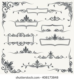 Vintage frames, corners and dividers with decorative floral ornaments. Floral divider and vintage floral decoration vector set