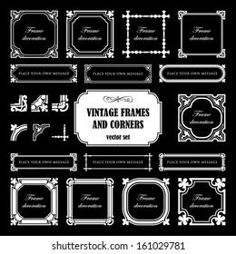 Vintage frames and corners isolated on black background