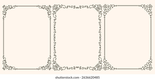 Vintage frames with curls. A set of frames is perfect for menus, wedding invitations, greetings.