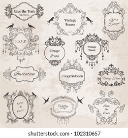 Vintage Frames and Design Elements- for wedding, invitation, birthday, greetings, scrapbook - in vector