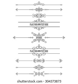 Marcos y separadores de época aislados en blanco. Elementos de diseño caligráfico.