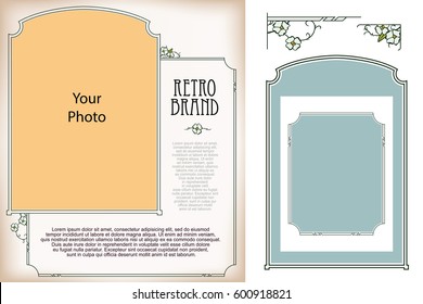 Vintage frames and element flower for labels, banner, sticker and other design. Floral Macro and Micrographic ornament. Plant elegant border for scrapbooking and other.