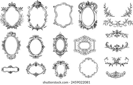 Vintage frames and elements in stamped style, 