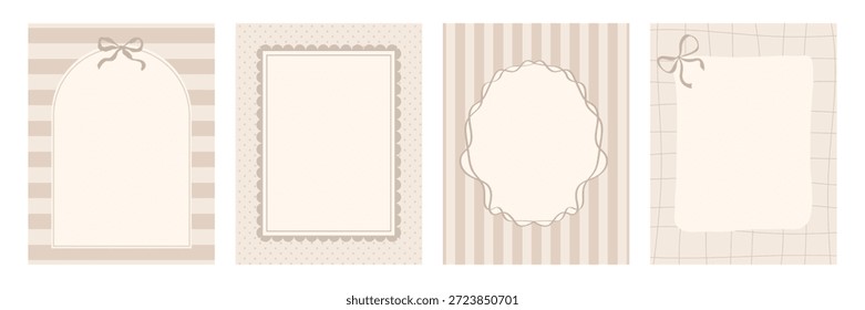 Quadros antigos com linhas desenhadas à mão, fitas e redemoinhos. Quadros minimalistas coloridos. Elementos decorativos, carimbos e contornos.