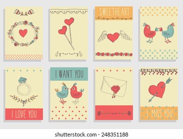 Vintage frames and hand-drawn Love decorative elements set