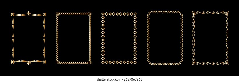 Vintage frames isolated on black background. Decorative gold frame. Trendy decorative frames for wedding invitations, greeting cards, prints.