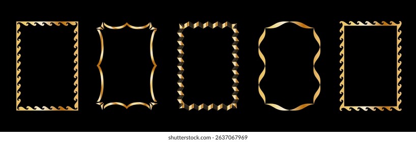 Vintage frames isolated on black background. Decorative gold frame. Trendy decorative frames for wedding invitations, greeting cards, prints.