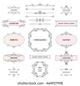 Vintage frames, labels and dividers set. Calligraphic design elements.