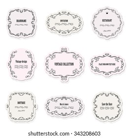 Vintage frames and labels set. Calligraphic design elements. Pastel colors.