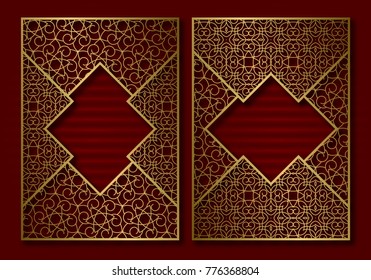 Vintage frames in oriental style. Golden book or brochure cover templates.