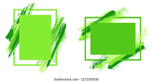 Vintage frames with paint brush strokes vector set. Box borders with painted brushstrokes backgrounds. Advertising graphics design empty frame templates for banners, flyers, posters, cards.