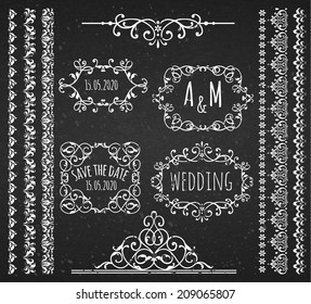 Vintage Frames ,Scroll Elements and Borders. Chalkboard Style.