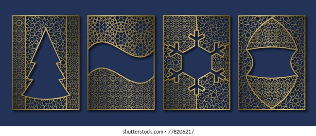Vintage frames set in arabesque style. Book, booklet, brochure golden covers, greeting card or leaflet backgrounds templates.