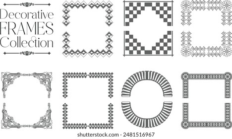 Vintage frames set isolated on white background. Decorative frame.  Art Deco frames minimalist collection. Elegant luxury borders and frames, vector templates design. vintage frame and corners icon.