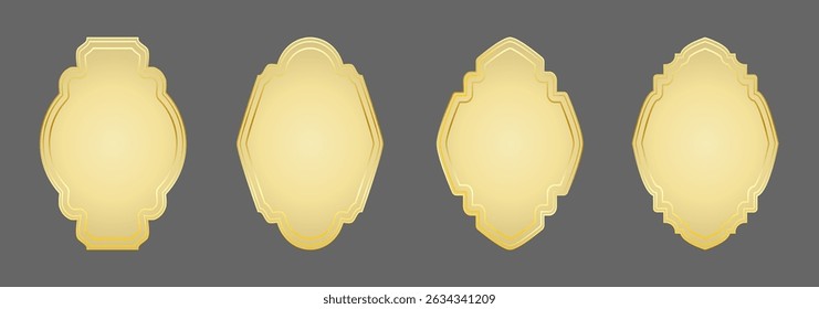 Vintage frames set isolated on black background. Decorative gold frame. Fashionable ornate frames for wedding invitations, greeting cards, prints.