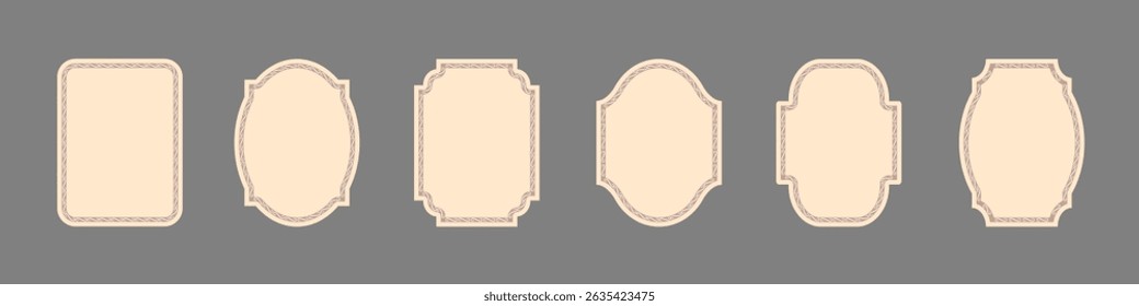 Vintage frames set isolated on gray background. Ornamental label frames. Fashionable ornate frames for wedding invitations, greeting cards, prints.