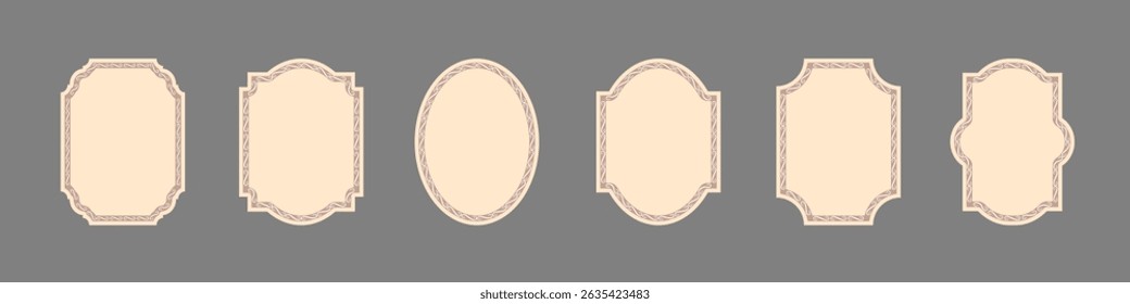 Vintage frames set isolated on gray background. Ornamental label frames. Fashionable ornate frames for wedding invitations, greeting cards, prints.