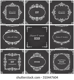 Vintage frames set on chalkboard.