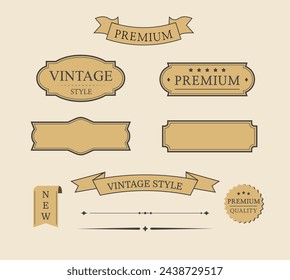 Vintage Rahmen gesetzt. Premium-Badge oder -Label. Dekorative Linienelemente. Band und Banner. Luxus-Stil. Vektorgrafik