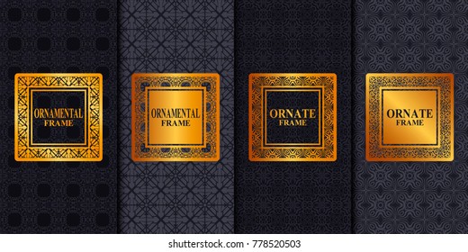 Vintage frames set with retro ornamental pattern. Ornate luxury backgrounds. Vector illustration