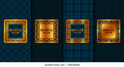 Vintage frames set with retro ornamental pattern. Ornate luxury backgrounds. Vector illustration