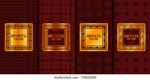 Vintage frames set with retro ornamental pattern. Ornate luxury backgrounds. Vector illustration