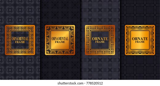 Vintage frames set with retro ornamental pattern. Ornate luxury backgrounds. Vector illustration