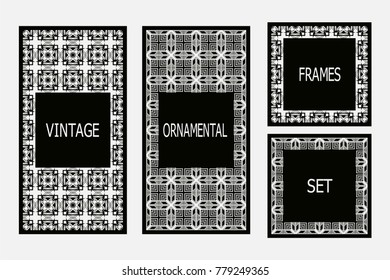 Vintage frames set with retro ornamental pattern. Vector illustration