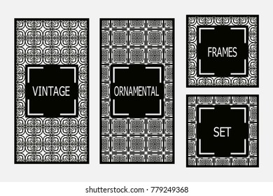 Vintage frames set with retro ornamental pattern. Vector illustration