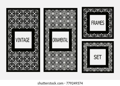 Vintage frames set with retro ornamental pattern. Vector illustration