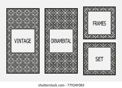 Vintage frames set with retro ornamental pattern. Vector illustration